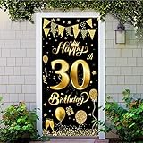 30 Geburtstag Dekoration Schwarz Gold, 30 Geburtstag Party Dekor für Frau Mann, Extra Große Stoff Schild Poster zum 30, Prost auf 30 Jahre Banner Willkommen Veranda Zeichen für Männer Frauen 30