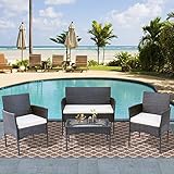 Merax Polyrattan Rattan Gartenmöbel Set Balkonmöbel Sitzgruppe Garten Lounge Set Outdoor Essgruppe Gartenlounge - Mit 2-er Sofa, Singlestühle, Tisch und Weiß Sitzk