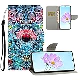 Yewos Kompatibel mit Samsung Galaxy S21 FE 5G Hülle Brieftasche PU Leder Flip Schutzhülle Muster Bookstyle Handyhülle mit Ständer,Kartenfach,Magnetverschluss,Trageschlaufe,Buntes M