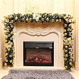 Weihnachtsgirlande,1.8m Künstliche Weihnachtsgirlande,Tannengirlande mit Schleifen und schöne Blumen Weihnachtsdeko Girlande,Für Türen, Kamine, Treppen, Wand Tür Kamin (Gold, 3)