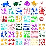 Qpout 28 Stück gemischte Malvorlagen für Kinder, 7x7 Zoll Kunststoff Zeichnung Schablonen, Tier Dinosaurier Meerjungfrau Hai Schmetterling Auto digitale Malvorlage, für Kinder Journal Scrapbooking