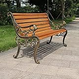 Geling Stabile Parkbank Holz Eisen Gartenbank Bank Sitzbank, Balkon, Terrasse, Parkbank, 3-Sitzer,Gelb,150