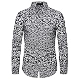 PRJN Herren Hemd mit Blumendruck Langarm Button-Down-Party Lässige ausgefallene Blumenhemden Casual Button-Down-Langarmhemd mit Blumendruck 100% Baumwolle Herrenhemd Nachtclub-Stil Button-Down-H