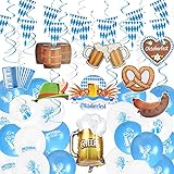 LAMEK 48tlg Oktoberfest Deko Set Bayrische Dekoration mit 10M Bayern Girlande Bavaria 24 Latexballon 22 Spiral Bier Folienballon Blau Weiß Wiesn Partydeko für Bierzelten Bier Festival Mü