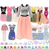 Miunana 27 Kleidung Schmuck Zubehör Kleider für Puppen = 5 Kleidung + 10 Schuhe + 6 Ketten + 6 Kronen für Pupp