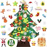 Filz Weihnachtsbaum Kinder DIY Weihnachtsbaum mit 33 Stücke Ornamenten und Lichterketten Abnehmbarer Weihnachtsbaum Wandbehang Weihnachtsbaum für Weihnachten Haus Tür Wandbehang Dek