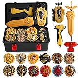 Kingmia XD168-21B Battling Top Burst Launcher Set, 12 Gyros, 2 Werfer Set mit Launcher, Burst Toys Geschenk für Kinder( Schwarz)