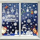 9 Blatt Weihnachten Fensterbilder, Schneeflocken Weihnachten Fensterdeko Fensterbilder, ​Wiederverwendbar PVC Selbstklebend Rentier Weihnachtsmann Aufkleber für Glas Fensterdek