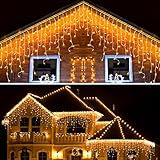 400 LED Lichterkette Außen, 10M 8 Modi Lichtvorhang Weihnachtsbeleuchtung Außen, Wasserdichte Lichterkette Außen Innen Strom mit Memory-Funktion, Balkon, Garten, Party, Weihnachten Deko (Warmweiß)