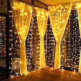 MeaMae Care LED Lichtervorhang Vorhang 3M*3M Lichterkette innen außen,300 LEDs Lichteketten 8 Modi Warmweiß wasserdicht Lichter Vorhang für Zimmer Garten Balkon W