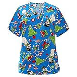 Weihnachten Erntedankfest Uniformen Tops Schlupfkasack Kurzarm V-Ausschnitt Shirt Tops Casual Shirt Lose Tunika Top