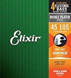 Elixir® 14077 Saiten Nickel-Wound 4-str. E-Basssaiten mit NANOWEB® Beschichtung, Long Scale, Light/Medium,(.045-.105)