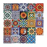 Marokkanische Fliesenaufkleber 24 Stück Mosaik Fliesenaufkleber Selbstklebende Vinyl Fliesen Aufkleber Heimdekoration Wand Diy Fliesen für Küche Wohnzimmer Schlafzimmer (15*15)