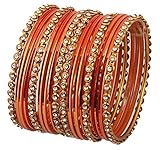 Touchstone Bunte Armband-Kollektion indische Bollywood-Legierung Metall gemasert Light Orange Designerschmuck Armband-Armbänder. Set von 18 Antique Goldton für F