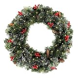 60CM Künstliche Weihnachtskranz Deko mit 50 LED Warm Weiß Christmas Wreath Decoration Künstlicher Kranz Weihnachten Künstliche Kranz Deko für Parties Feste Türen Halloween Weihnachten Deko (50 LED)