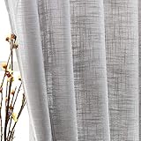 Graue halbdurchsichtige Vorhänge für Wohnzimmer, reiche Leinen-strukturierte Optik, Privatsphäre, 1 Paar, solide, lichtfilternde, 132.1 cm B x 137.2 cm L Ösen oben, 2er-S