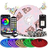 BIHRTC RGB LED Strip 2m LED Streifen Sync mit Musik Wasserdichte LED Band mit APP-Steuerung und Fernbedienung 24 Tasten, 120 LEDs Flexibler LED Lesite für Deko Party