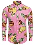 Herren Hawaiihemd Hawaii Hemd Langarm Kent Kragen Stzlisches Männer Hawaii Shirt Urlaub（Rose，M）