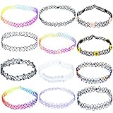 ZWOOS Tattoo Halskette Gummi Halsband Henna Tattoo Halskette Kette Choker Stretch Gothische Elastische Set, 12 Stück