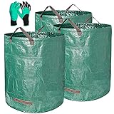 Gartenabfallsack, 3er Pack 272L Wasserdichter Gartensack Strapazierfähiger Wiederverwendbarer Laubsack mit Griffen Selbststehende & Faltbare gartenabfallbehälter mit 1 Paar G