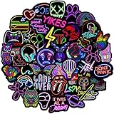 PRETTYSUNSHINE Sticker Set 50 Stück, Graffiti Neon Aufkleber Vintage Trippy Sticker für Auto Fahrrad Koffer Helm Laptop Skateboard Motorrad Stickerbomb W
