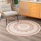 MeMoreCool Boho Runder Teppich, In- und Outdoor 120CM Mandala Baumwolle Teppiche Handwebte Waschbar Vintage Teppiche mit Quasten für Garten Balkon Wohnzimmer S