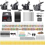 Solong Tattoo Komplettes Tattoo-Set 4 Pro Machine 54 Tinten Energieversorgung EU-Stecker Fußpedal Nadeln Griffe Tipps TK457-EU