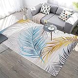 Teppich Kuschelig Outdoor Teppich Klein Goldene Blaue weiße Federmuster Moderne Geometriedesign Outdoor Teppiche 160X200