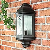 LIVORNO Schwarze Wandlampe Vintage Landhaus Aluminium Glasschirm E27 IP44 Maritime Außenlampe Balk