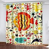 YUNSW 3D-Digitaldruck Polyester-Vorhänge, Geeignet Für Wohnzimmer, Schlafzimmer Und Küche, Beschattung Und Geräuschreduzierung, Vorhänge Der Fischserie, Perforiert (Total Width) 183x(Height) 160