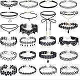 Elegante Rose 23 Pcs Choker Halskette Schwarz Samt Set Stretch Samt Klassische Gotische Tattoo Spitze Choker Halsk