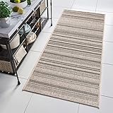 TAPISO Floorlux Teppich Läufer Meterware Flur Küche Wohnzimmer Indoor Sisal Optik Modern Streifen Beige Grau Flachgewebe nach Maß 70 x 180
