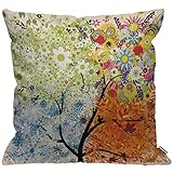 HGOD DESIGNS Kissenbezug Baum Tree Vier Jahreszeiten Frühling Sommer Herbst Winter Kunst Baum Kissenhülle Haus Dekorativ Jungen/Mädchen Wohnzimmer Schlafzimmer Sofa Stuhl Kissenbezüge 45X45
