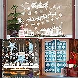Weihnachten Fensterbild Weihnachts-Fensteraufkleber,Wiederverwendbare Statische Weihnachten Fensterbilder Fensterdeko Weihnachtsdeko Fenstersticker selbstklebend Schneeflocken Weihnachtsmann W