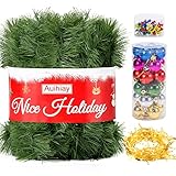 Auihiay 76-teiliges Weihnachtsgirlande-Set mit Lichterkette, mehrfarbigen Weihnachtskugeln zum Aufhängen an der Wand, für Innen- und Außenbereich, für Zuhause, Urlaub, Hochzeit, Party