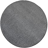 havatex Frieze Velours Teppich Athen rund - Farben: Beige, Braun, Grau, Lila, Anthrazit | schadstoffgeprüft & schmutzabweisend | Wohnzimmer Schlafzimmer, Farbe:Grau, Größe:180