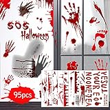 LinTimes 9pcs(95) Halloween Horror Fenster Dekoration Blutige Aufkleber,Realistisch Wirkende Schaurig Blutige Hand Fuß mit Blutflecken Fenster Aufkleber für Halloween Party Deko Fenstertür B