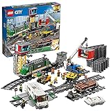 LEGO 60198 City Güterzug, Set mit batteriebetriebenem Motor, Bluetooth-Fernbedienung, 3 Wagen, Gleise und Zubehö