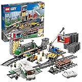 LEGO 60198 City Güterzug, Set mit batteriebetriebenem Motor, Bluetooth-Fernbedienung, 3 Wagen, Gleise und Zubehö