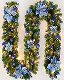 YHBFT Weihnachtsgirlande mit Beleuchtung, Künstlichen Blumen Weihnachtsdekoration für Treppen Kamine, 2.7M/9Ft Künstlich Girlande Weihnachtsdeko,B