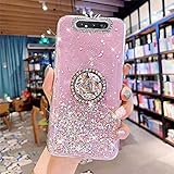 Kompatibel mit Samsung Galaxy A80 Hülle mit Diamant Ring Ständer,Handyhülle Galaxy A80 Glänzend Bling Glitzer Stern Transparent Silikon Hülle TPU Schutzhülle Case Tasche,R