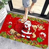 WELLXUNK® Weihnachtsteppich Matten, Weihnachten Home Tür Fußmatten, Gedruckt Teppich, rutschfeste Fußmatte Weihnachtsmuster, für Schlafzimmer, Flur Wohnzimmer Boden, Küche Badezimmer Teppich (M2)