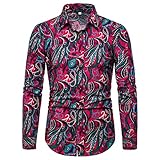 Freizeithemden Herren Urban Luxury Mode Hawaiianischer Stil Blumen Druck Herren Hemd Herbst Winter Mehrfarbig Slim Fit Männer Langarm Casual Urlaub Herren S