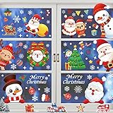 Fensterbilder Weihnachten Selbstklebend,Fensteraufkleber Weihnachten,Weihnachten Fensterdeko,Weihnachtsmann Süße Elche Fensterbilder,Winter Statisch Haftende PVC Aufklebe,für Türen Schaufenster(1)