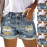 JIAYOUA Damen Stretch Shorts Jeans Casual Ripped Denim Shorts Bequeme Kurze Jeans Hosen High Waist Denim Kurz Hosen Sommer Mädchen Hotpants Quaste Ripped Loch Jeansshorts mit T