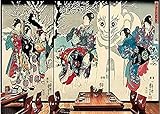 Ukiyoe im japanischen Stil bemalte Kimono Damen Figur Restaurant Tooling Hintergrund Tapeten Background Wanddekoration fototapete 3d Tapete effekt Vlies wandbild Schlafzimmer-300cm×210