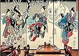 Ukiyoe im japanischen Stil bemalte Kimono Damen Figur Restaurant Tooling Hintergrund Tapeten Background Wanddekoration fototapete 3d Tapete effekt Vlies wandbild Schlafzimmer-300cm×210