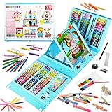 KINSPORY 228 PCS staffelei malset, malen und zeichnen set, künstler buntstifte farbstifte malkoffer malkasten für kinder, mädchen, jungen, teenager(blau)