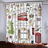 Gabapipa® Ösen Gardinen Schlafzimmer London Bus Big Ben Telefonzelle 2 Stücke B117 x H138 cm Blickdicht Schlaufen Verdunkelungsgardinen Gardinen S