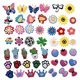 TOPTIE 48 Stück Blumen Insekten Schuhanhänger PVC Charms für Schuhe Dekoration Armb